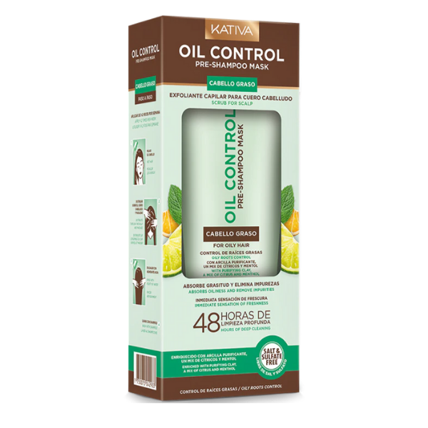 Prechampú-exfoliante Kativa Oil Control para raíces grasas, 200 ml